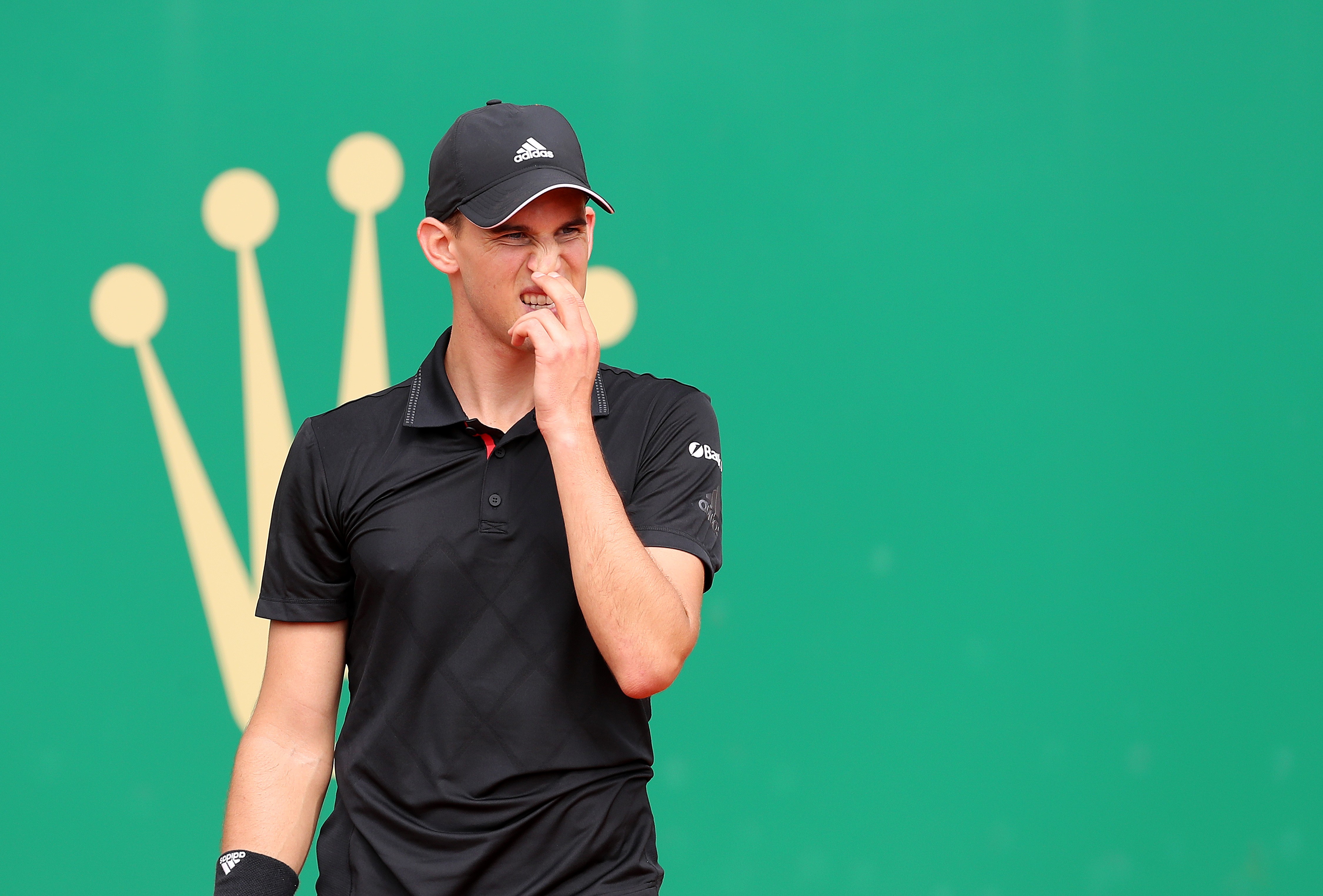 epa06674479 Dominic Thiem of Austria reacts during his second round match at the Monte-Carlo Rolex Masters tournament in Roquebrune Cap Martin, France, 17 April 2018. EPA-EFE/SEBASTIEN NOGIER