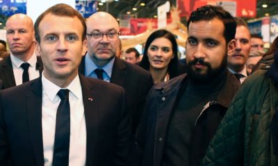 makron, pomosnik na makron, tepa demonstrant