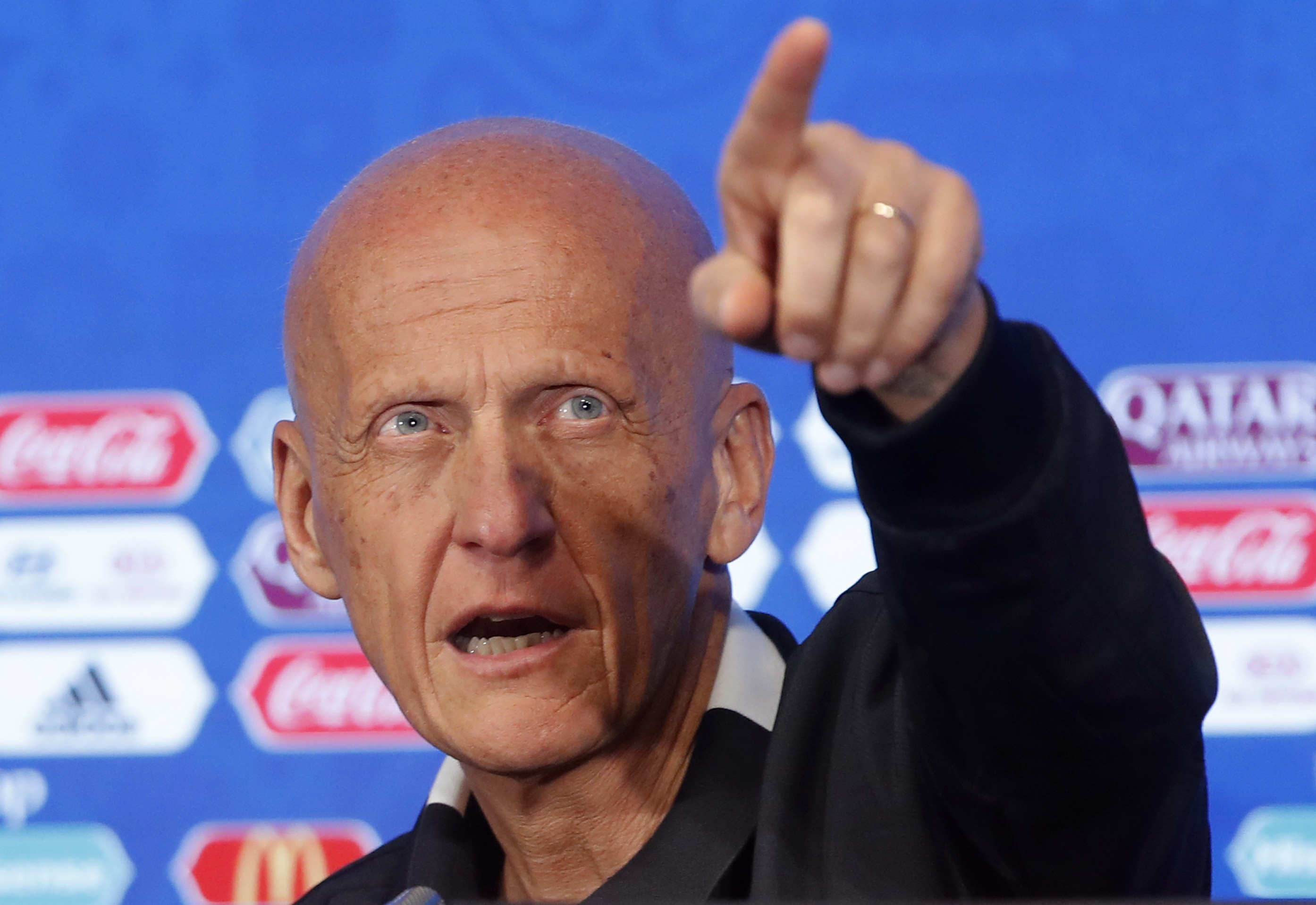 epa06802650 Pierluigi Collina of UEFA Referees Committee attends a referee media briefing at the Luzhniki stadium in Moscow, Russia, 12 June 2018. The FIFA World Cup 2018 will take place in Russia from 14 June to 15 July 2018. EPA-EFE/SERGEI ILNITSKY