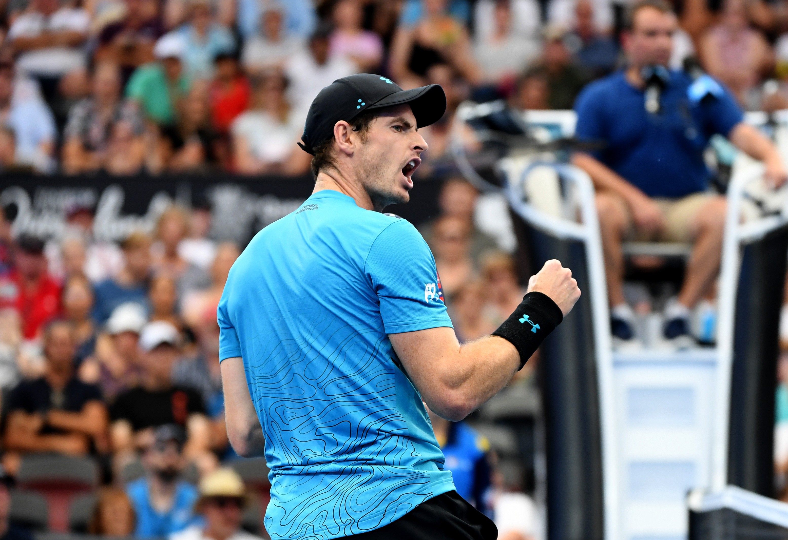 epa07256266 Andy Murray of Great Britain reacts while playing against James Duckworth of Australia during the Brisbane International tennis tournament at the Queensland Tennis Centre in Brisbane, Australia, 01 January 2019. EPA-EFE/DAN PELED EDITORIAL USE ONLY AUSTRALIA AND NEW ZEALAND OUT