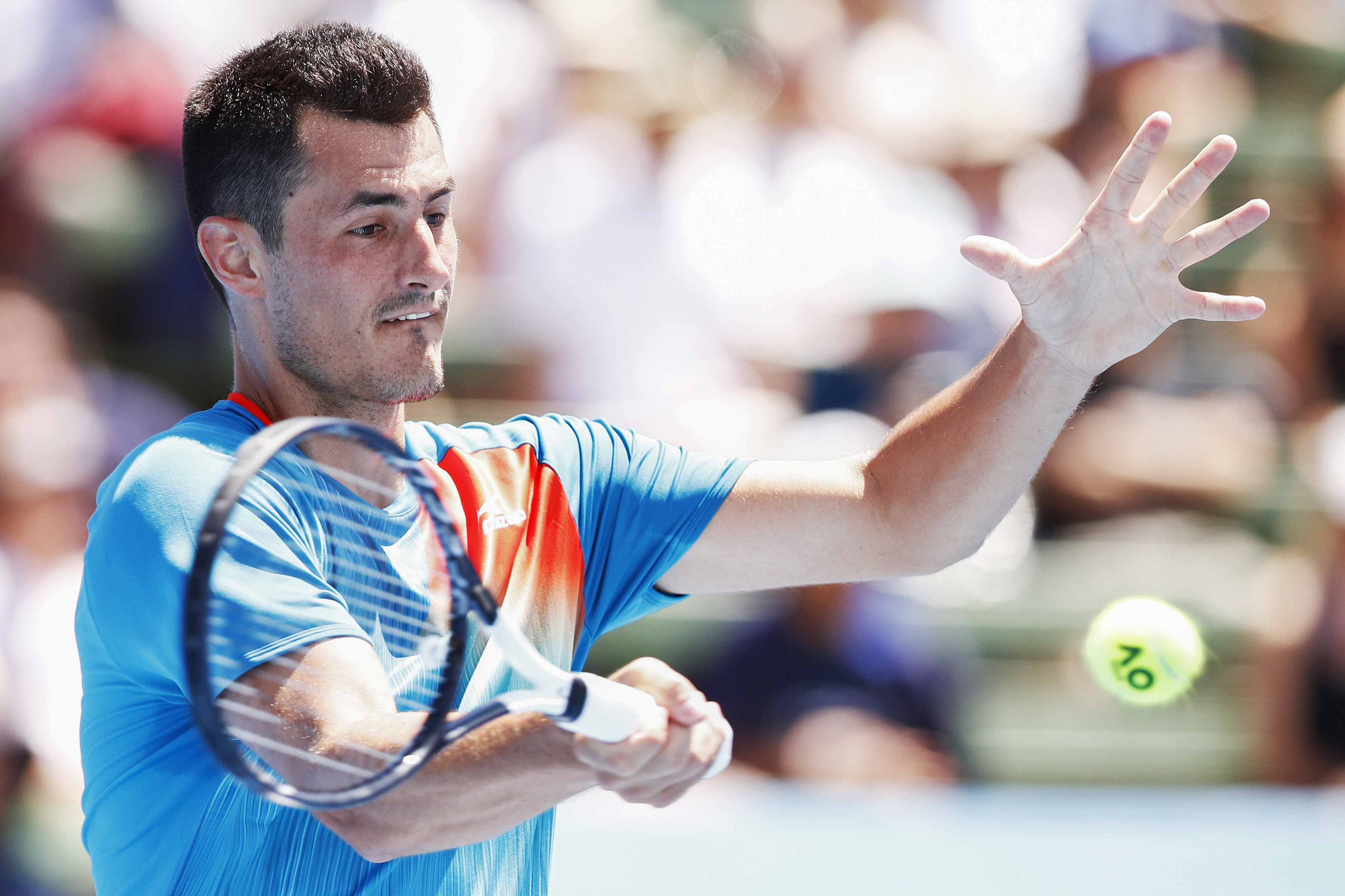 epa07270469 Bernard Tomic of Australia in action against Nick Kyrgios of Australia during match two of the Kooyong Classic tennis tournament at Kooyong Lawn Tennis Club in Melbourne, Australia, 09 January 2019. EPA-EFE/DANIEL POCKETT AUSTRALIA AND NEW ZEALAND OUT